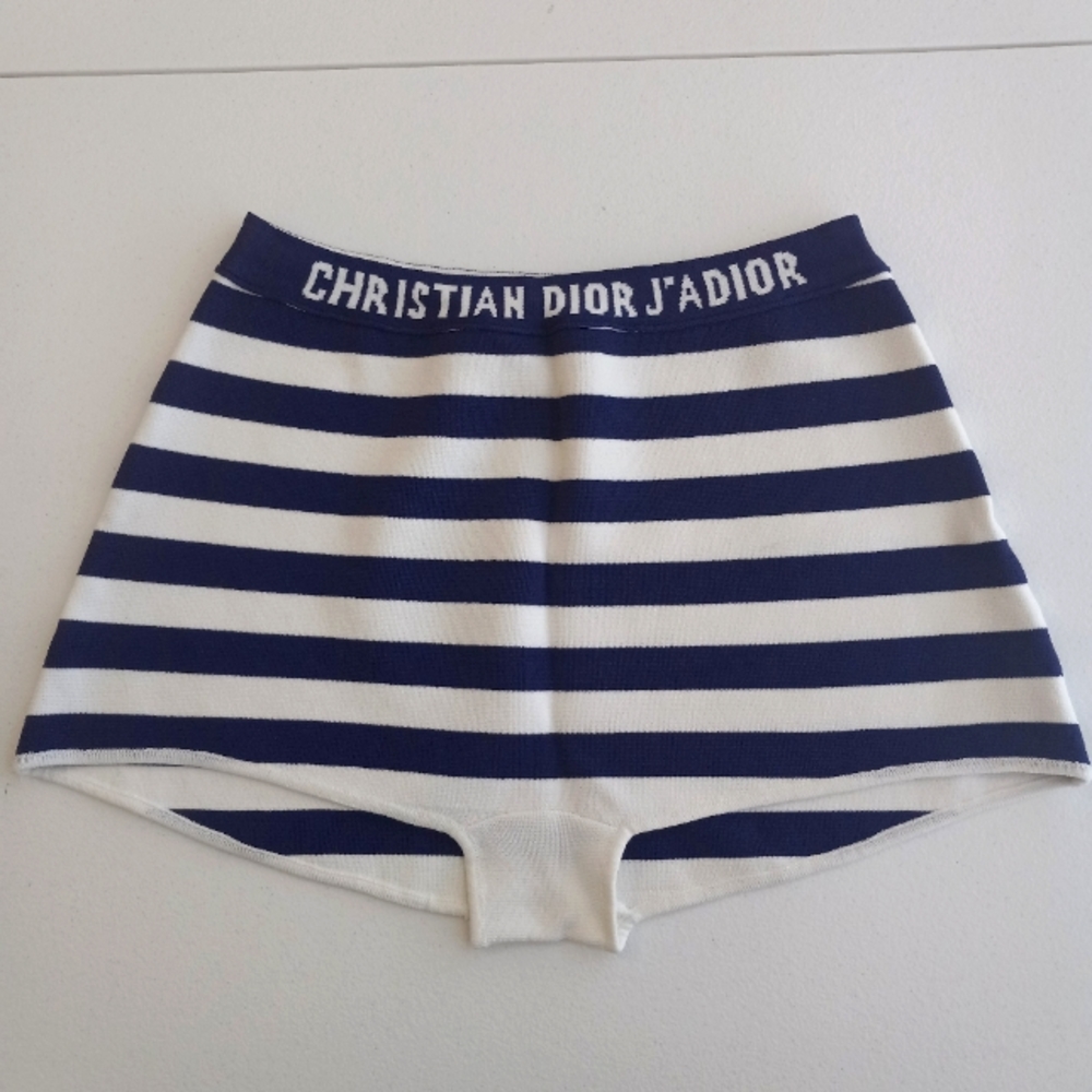 Christian Dior J'Adior Womens brief Shorts Swim Bikini White Navy Stretchy Small